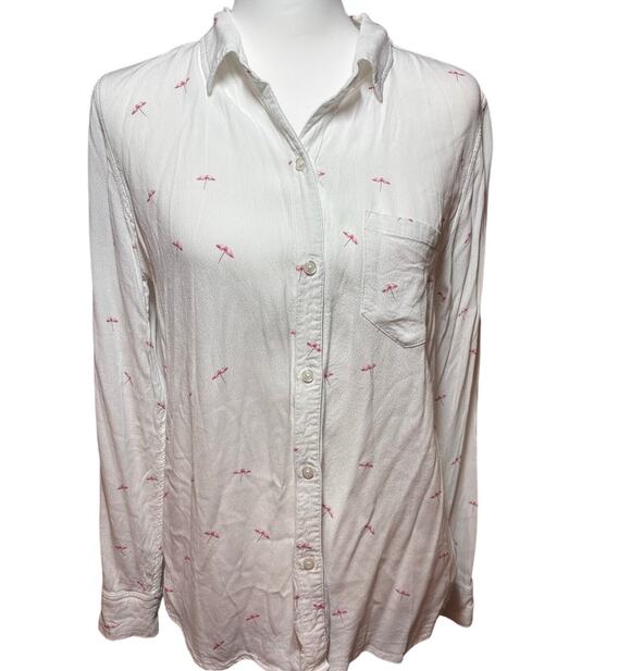 Rails Tops - Rails Kate Umbrellas Shirt Womens Small White Pink Print Rayon Button Front Top